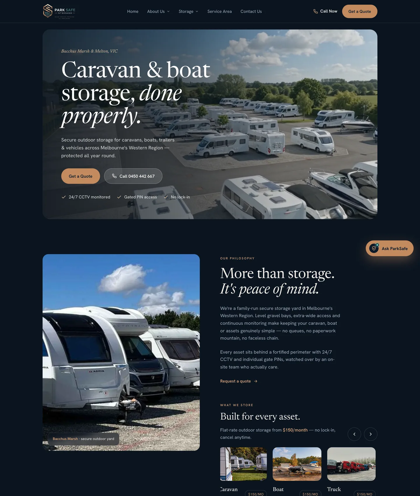 The ParkSafe Storage website